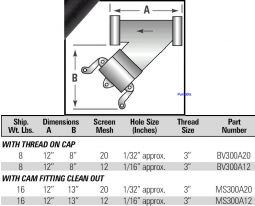 Generic Pump MS300A20 3 Y-Strainer 20 Screen Mesh w/ CAM fitting clean out