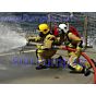 fire fighters attaching fire with high pressure water