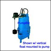 Sewage pump w/ vertical float